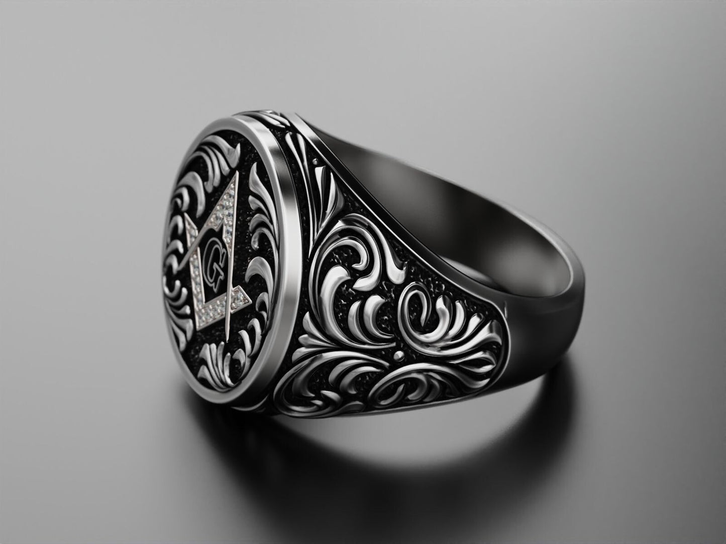 Mason Ring 925 Sterling Silver Freemason Square and Compasses Emblem Ring US7-15
