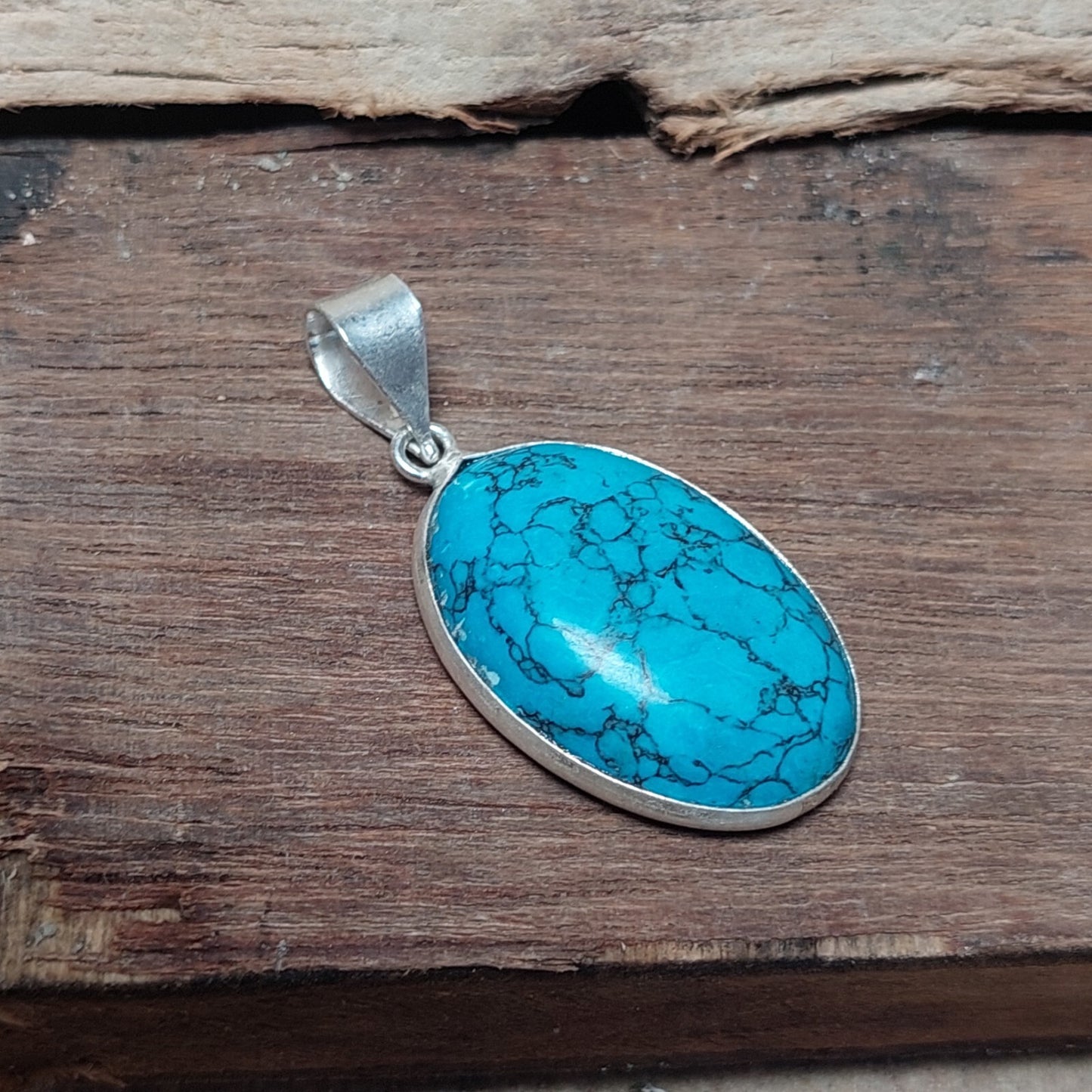 925 Sterling Silver Natural Blue Turquoise Pendant Pendant Necklace For Girl