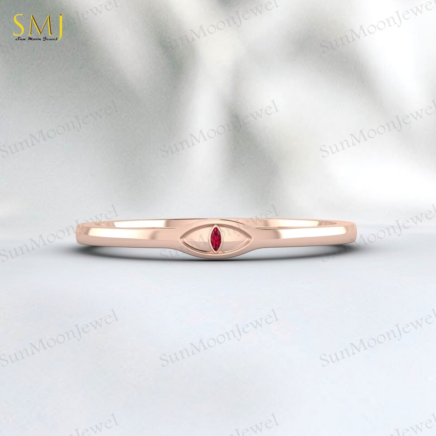 925 Sterling Silver Lab Red Ruby Evil Eye Ring Ruby Minimalist Ring Gift For Her