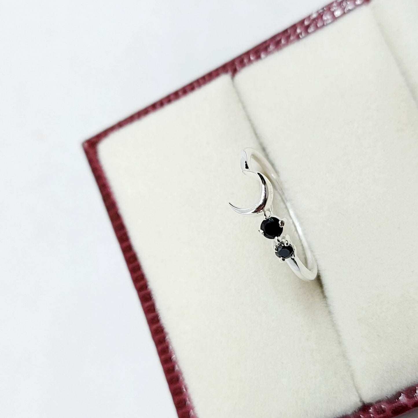 Black Onyx Moon Ring Elegant Handmade Celestial Gift Ring US5~15 Dainty Look