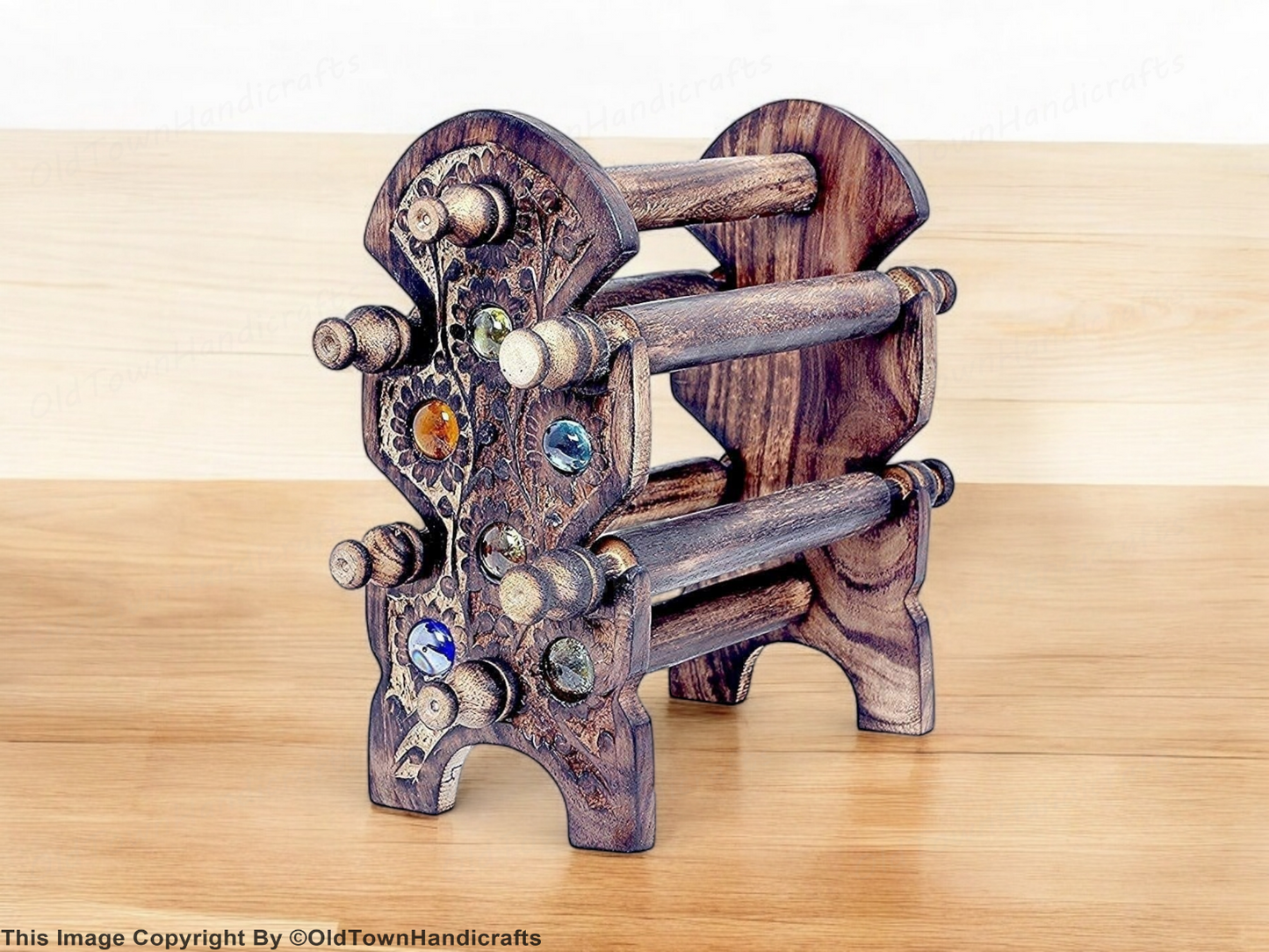 Wooden Hand Carved Bangle Stand 6 Tier Jewelry Holder Organizer Display