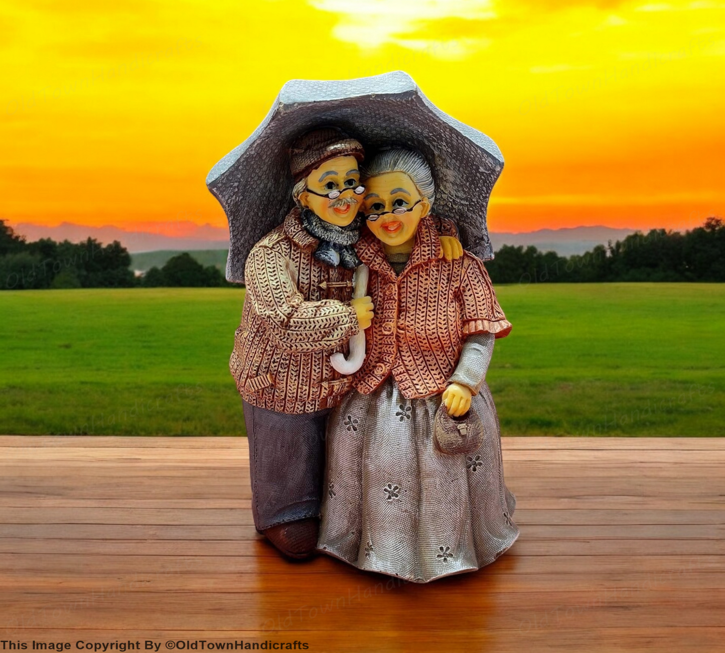 Handcrafted Romantic Loving Couple Figurine Under Umbrella for Home Decor