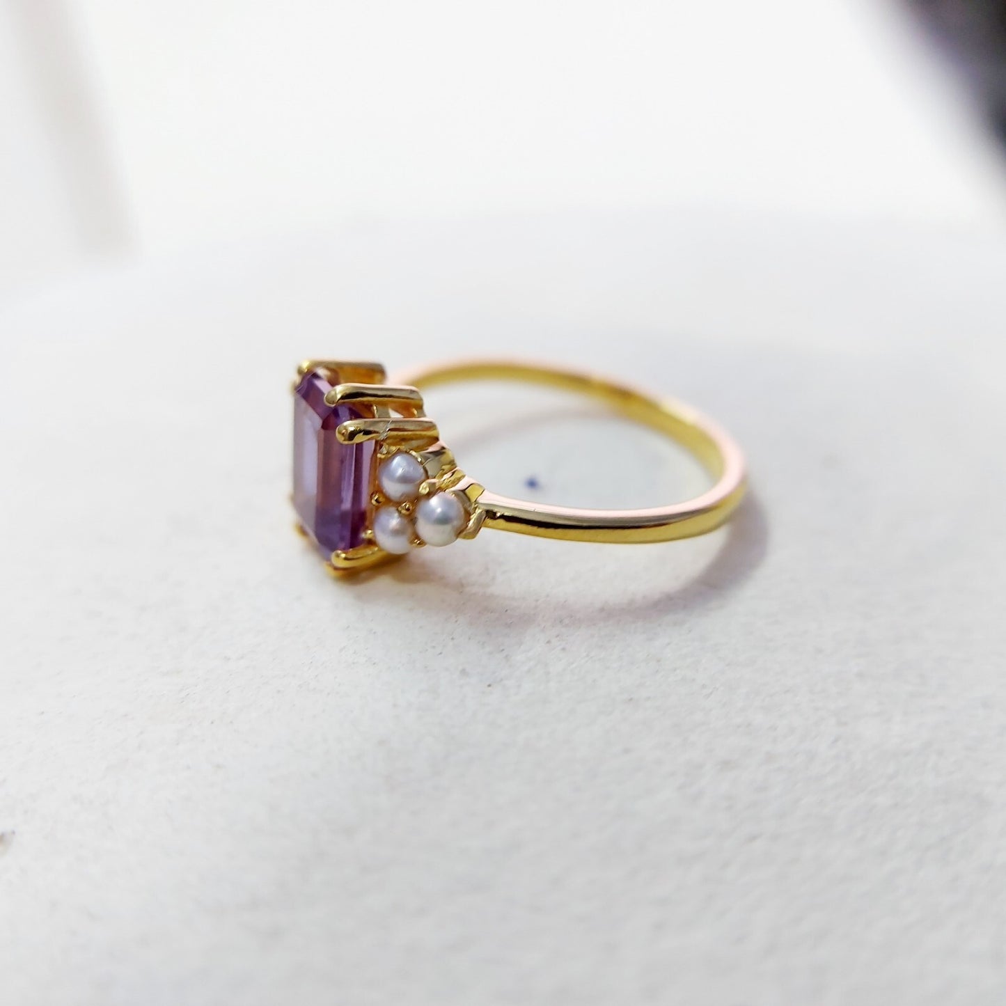 Emerald Cut Amethyst Pearl Ring 925 Silver Handmade Engagement Women Ring US5~15