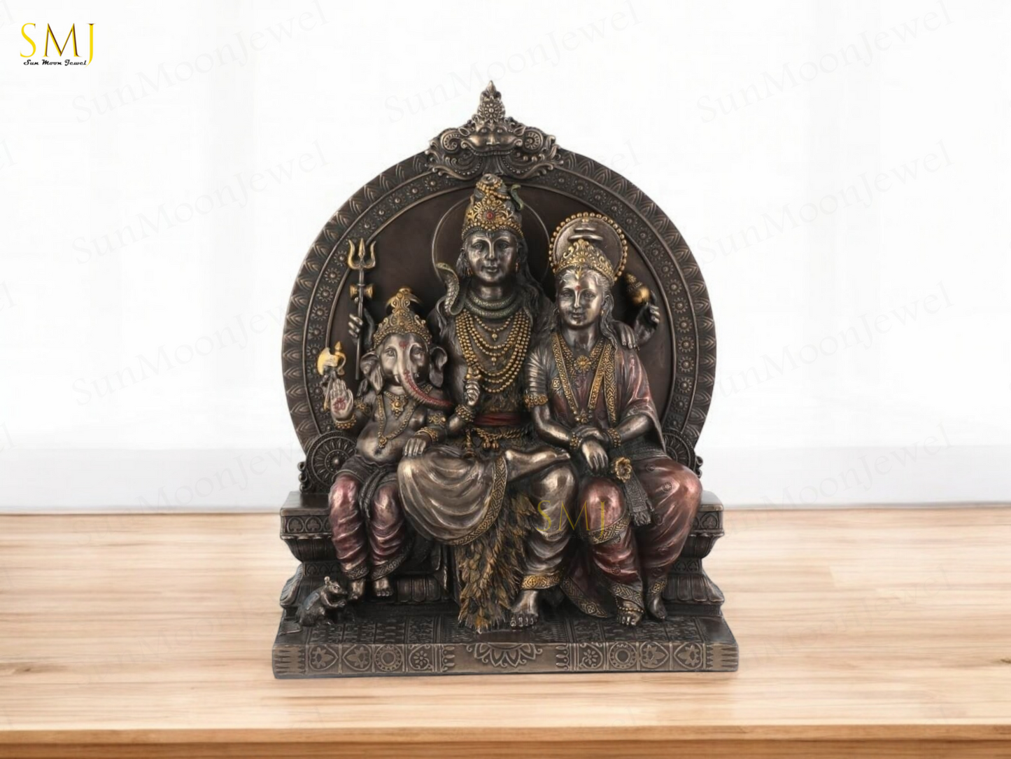 Shiv Family Copper Finish Sitting Shiva Parvati Ganesh Home Temple Decor Gift