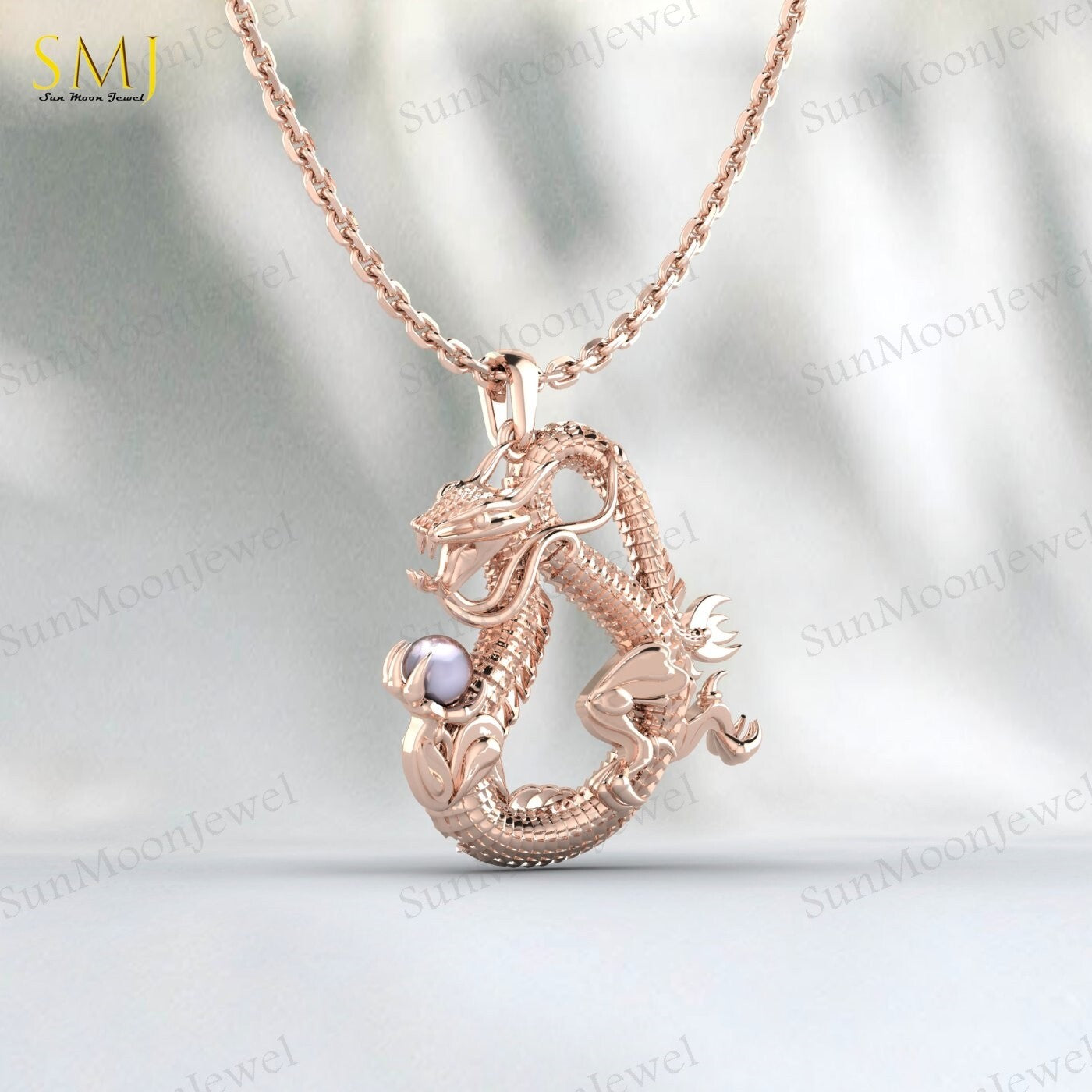 925 Sterling Silver Dragon Pendant Necklace For Man Pearl Dragon Unique Gifts