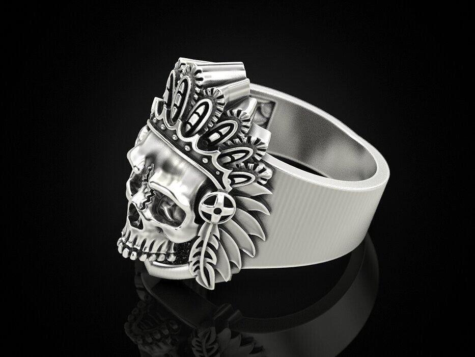 Silver Skull Wings Crown Ring Gothic Royal Biker Skull King Jewelry Ring US5~15