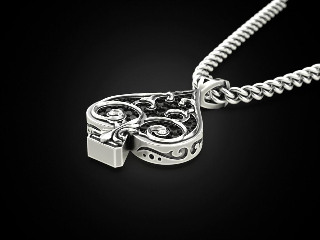 Silver Ace of Spades Poker Pendant Gift For Men and Women Playing Card Necklace