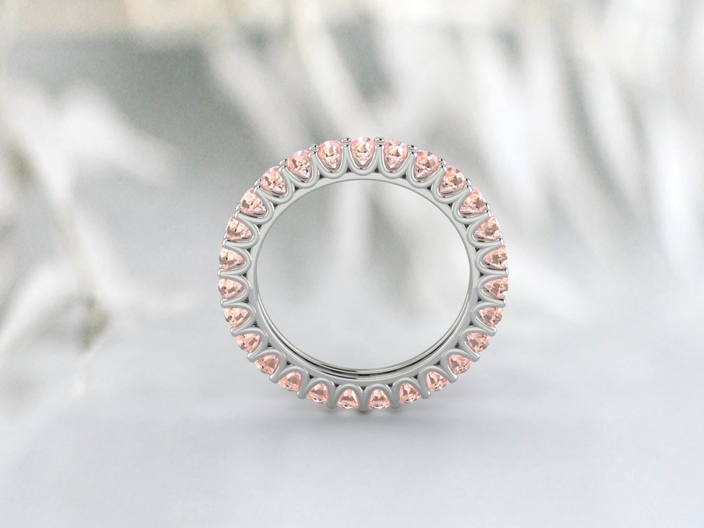 Natural Round Peach Morganite Band Eternity Matching Promise Fine Silver Band
