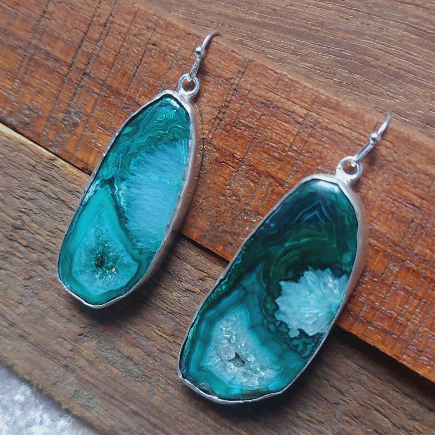 925 Sterling Silver Green Agate Slice Handmade Earrings Agate Gemstone Earrings