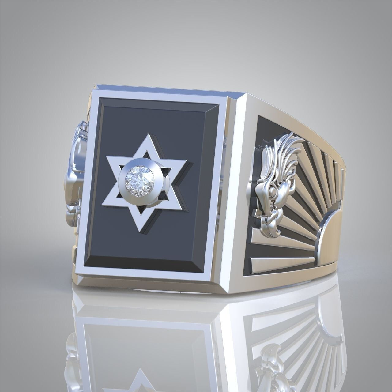 White Diamond Solitaire Ring 925 Silver Mason Eagle Crest Men Women Ring US7-15