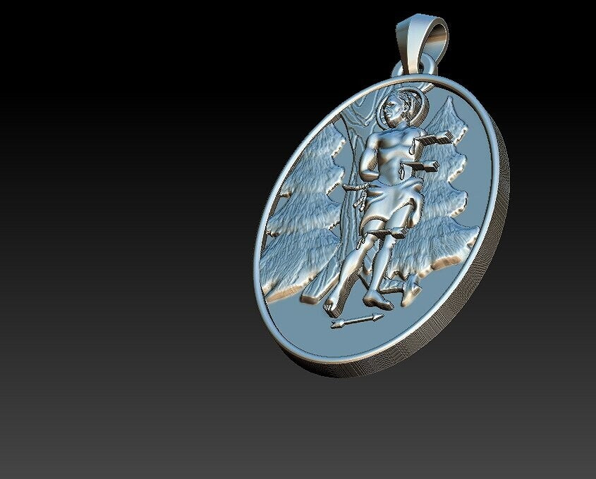 Silver Saint Sebastian Medal Pendant Swimming Athlete Necklace Gift Women US5-15