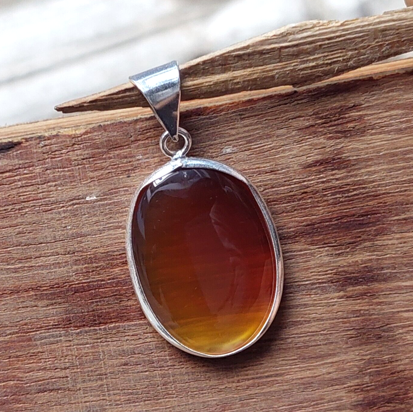 Natural Orange Agate Crystal Polished Slab Agate 925 Sterling Silver Pendant