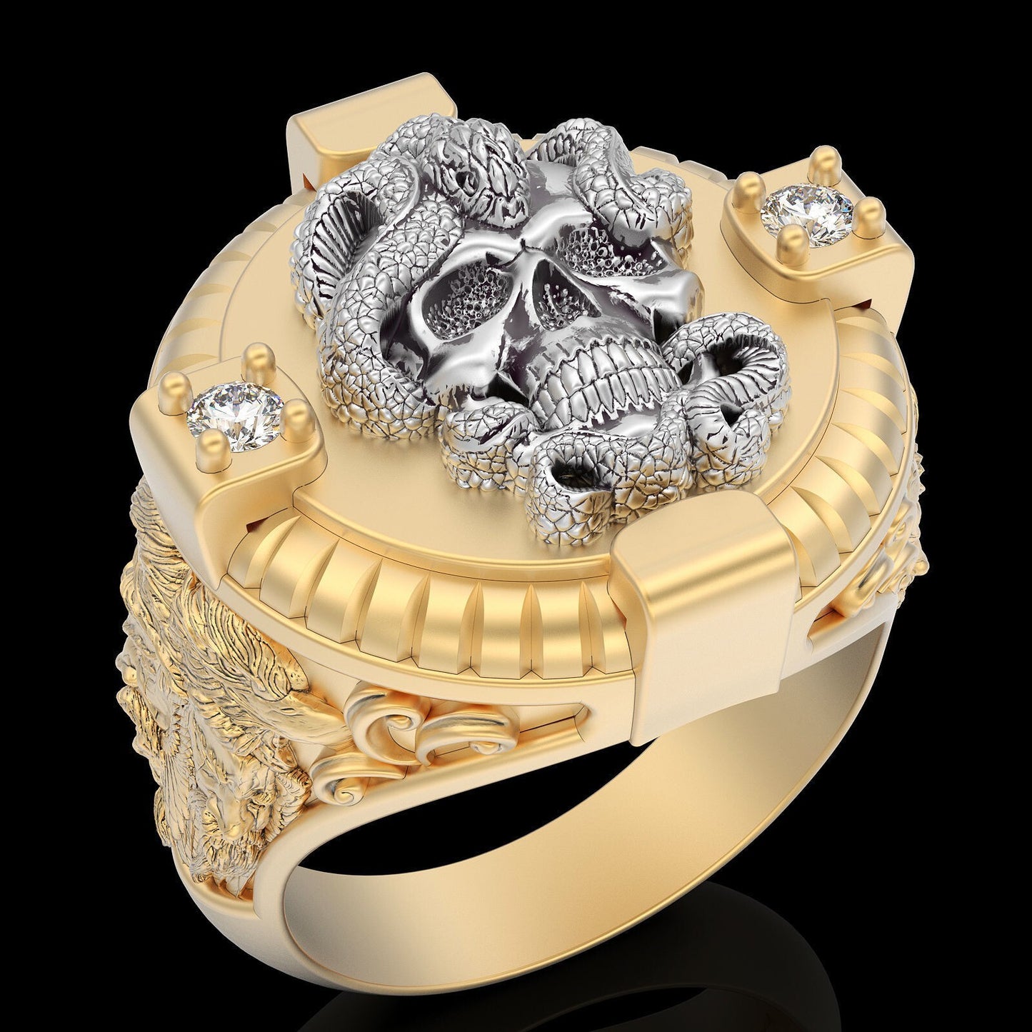 Handmade Skull Snake CZ Ring Brass Gothic Punk Jewelry Men Women Gift US5~ 15