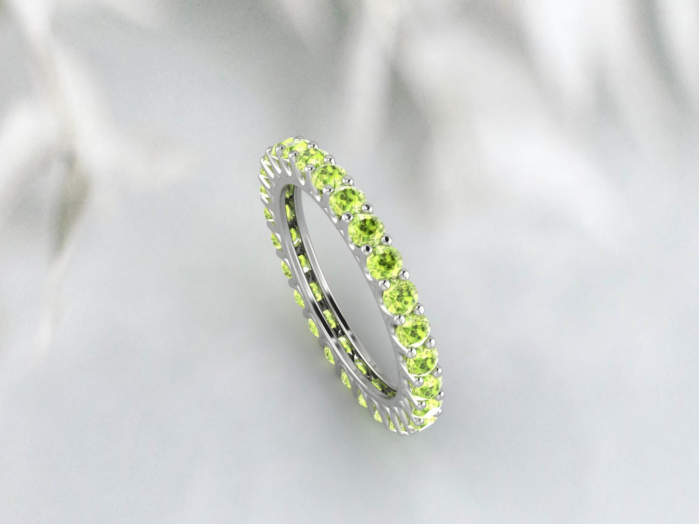 Natural Round Green Peridot Band Eternity Stacking Promise Fine Silver Band