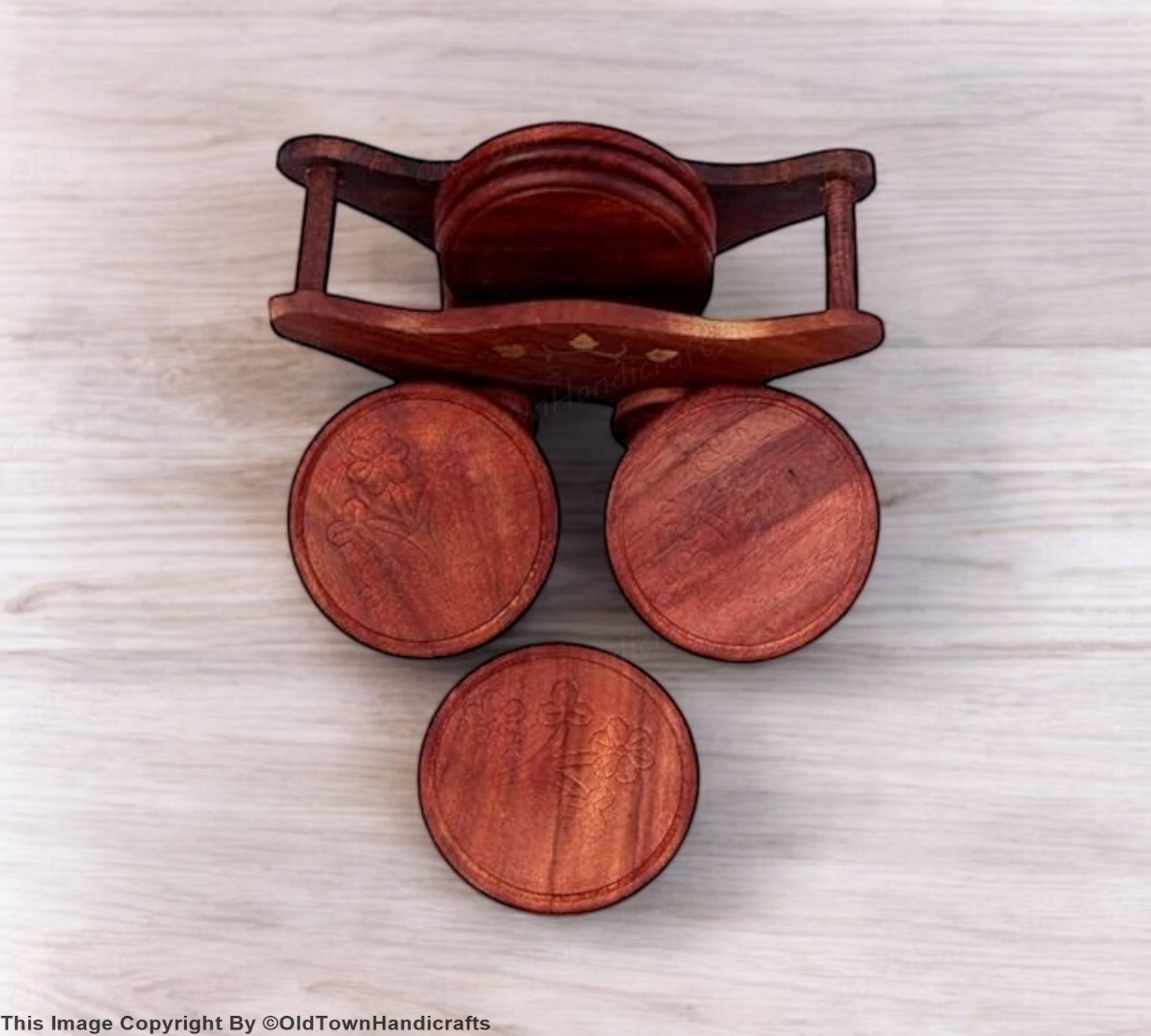 Wooden Trolley Tea Coaster Set of 6 Handcrafted Sheesham Wood for Home & Kitchen