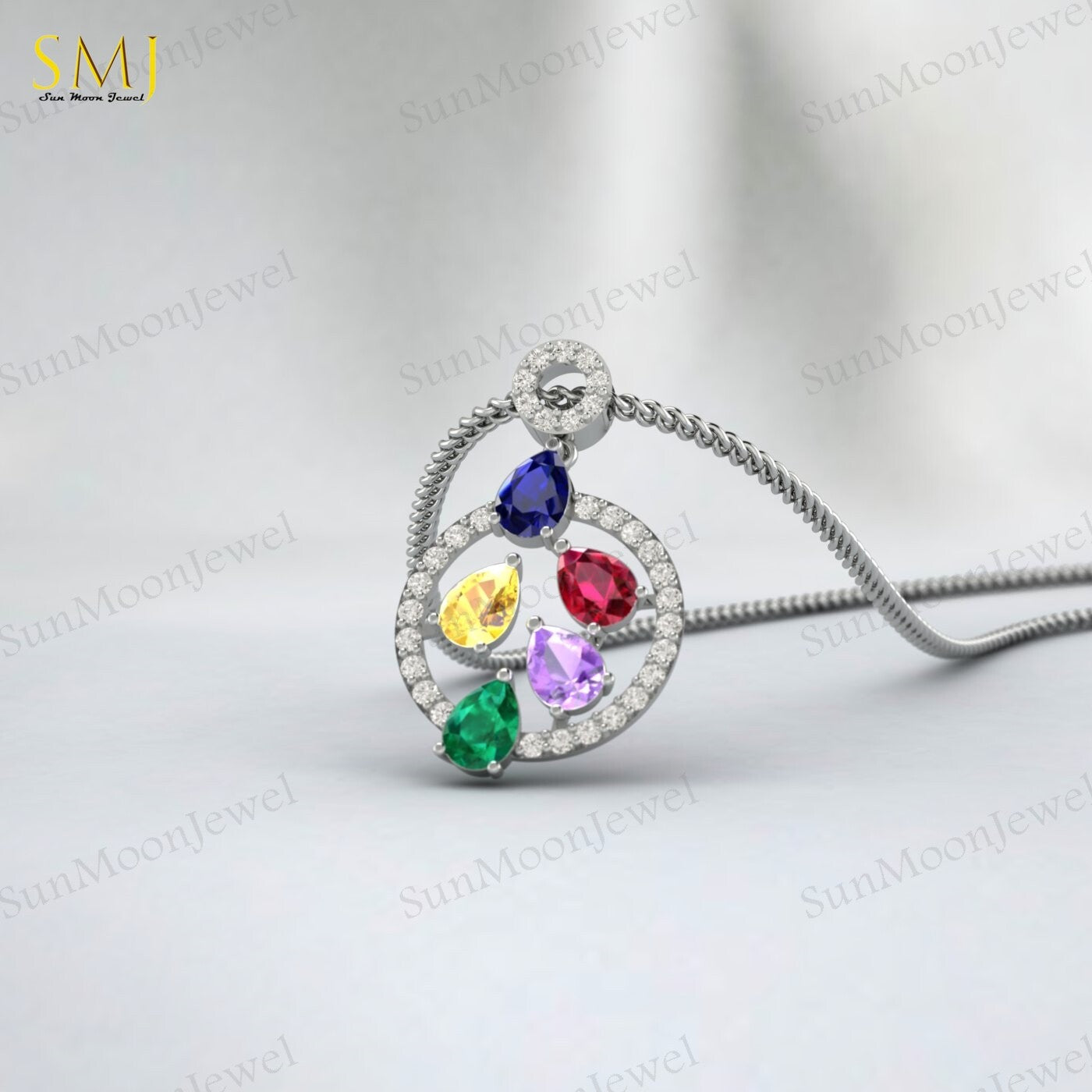 Sapphire Ruby Amethyst Citrine Emerald Multi Gemstone Pendant Sterling Silver