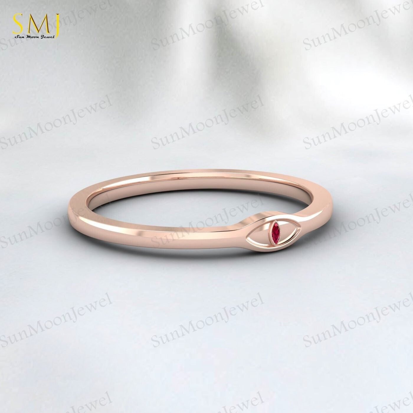 925 Sterling Silver Lab Red Ruby Evil Eye Ring Ruby Minimalist Ring Gift For Her