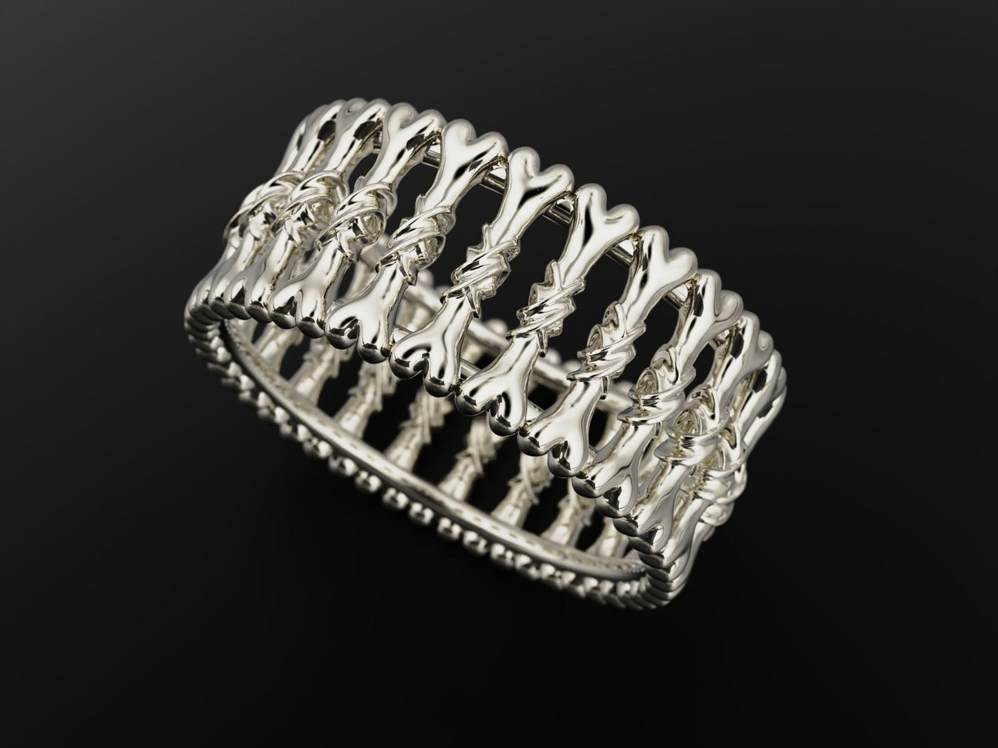 925 Silver Gothic Bone Ring US5~15 Biker Punk Style Band Men Statement Gift Ring