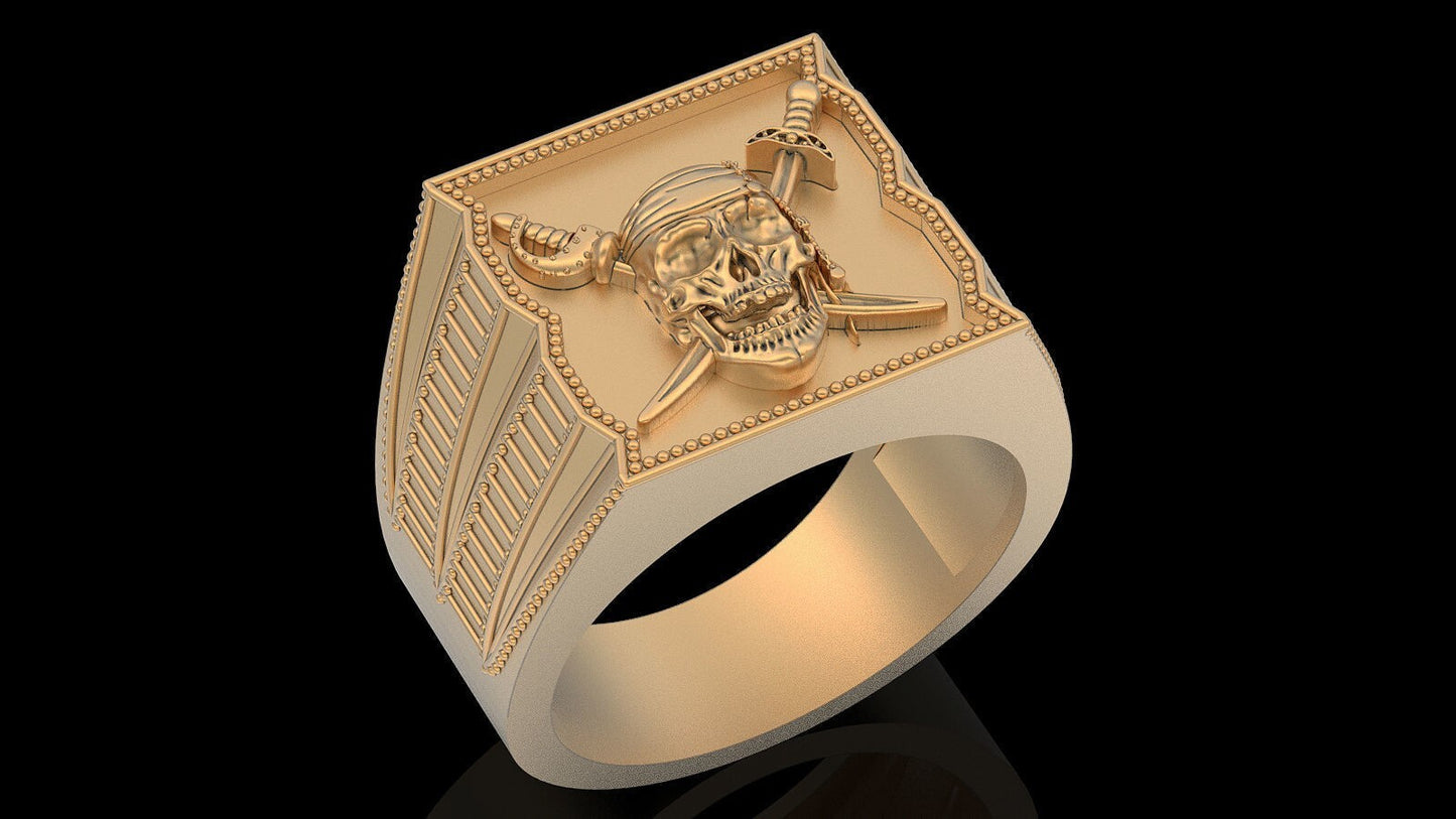 Gothic Pirate Skull Sword Cross Ring Brass Biker Vintage Men Jewelry Gift US5~15