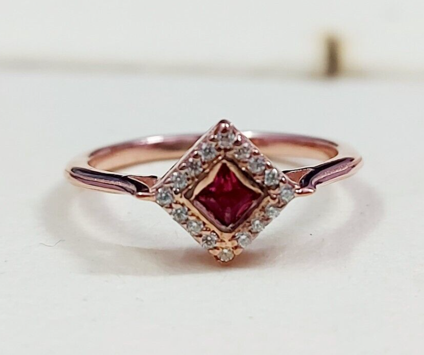 Natural Ruby Diamond Engagement Ring Square Halo Silver Band US5 ~15 Women Gift