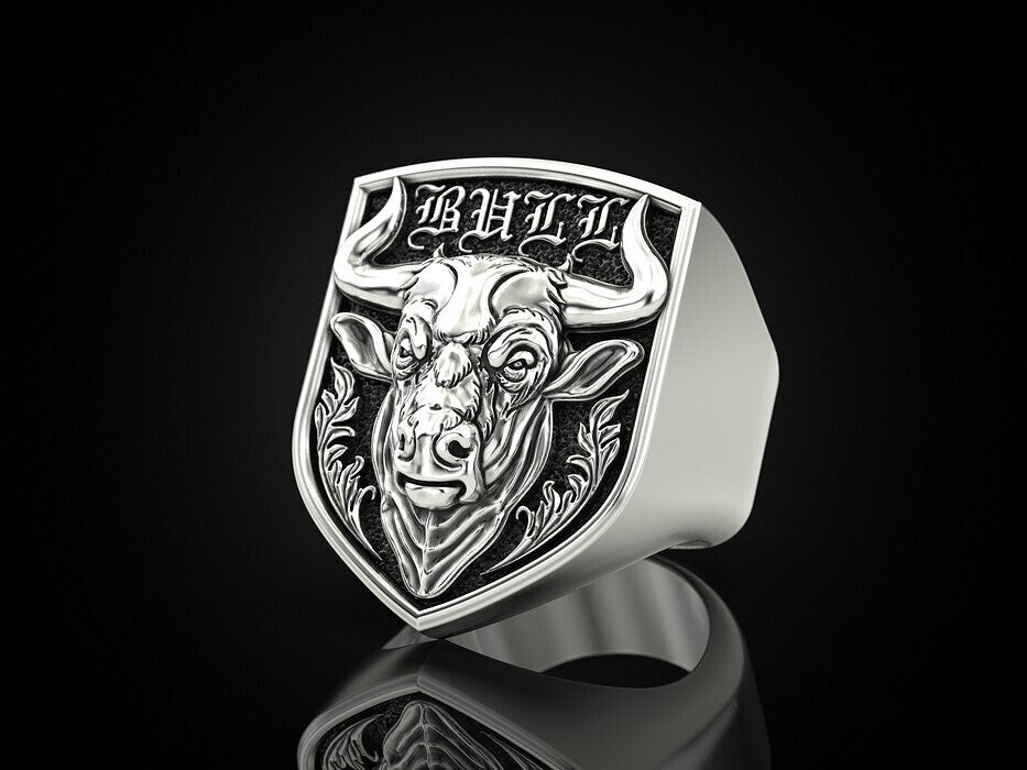 925 Silver Zodiac Taurus Bull Head Signet Ring For Men US5~15 Biker Jewelry Ring