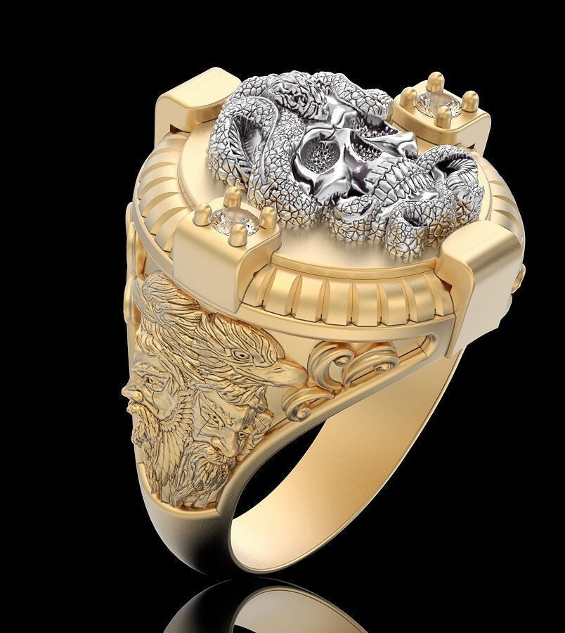 Handmade Skull Snake CZ Ring Brass Gothic Punk Jewelry Men Women Gift US5~ 15