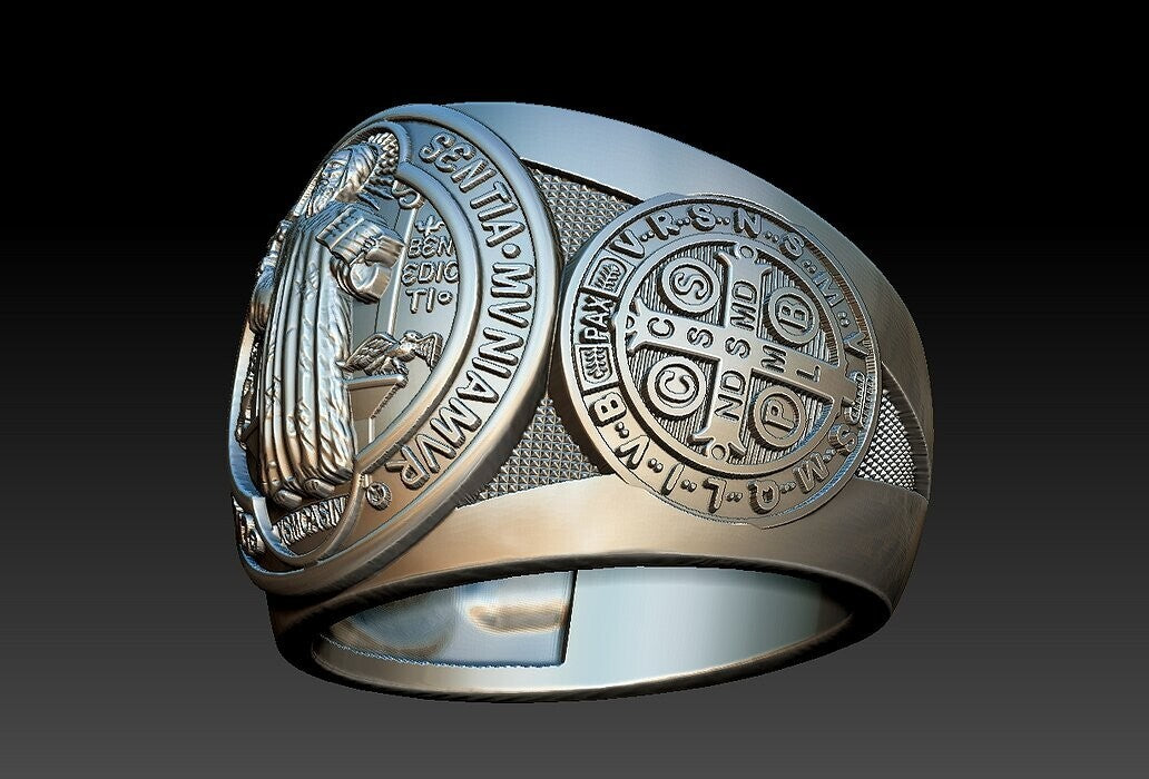Saint Benedict Cross Ring 925 Silver Christian Signet Ring US5~15 Faith Gift