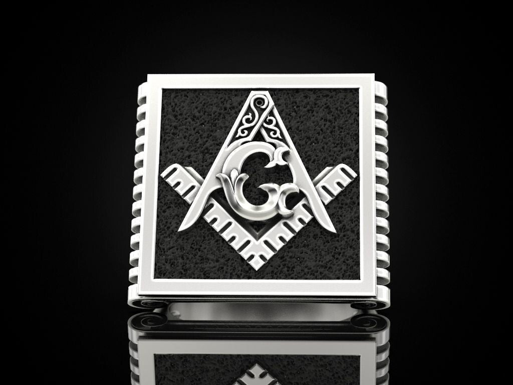 Mason Ring US7-15 Chrome 925 Silver G Symbol Freemason George Washington Style