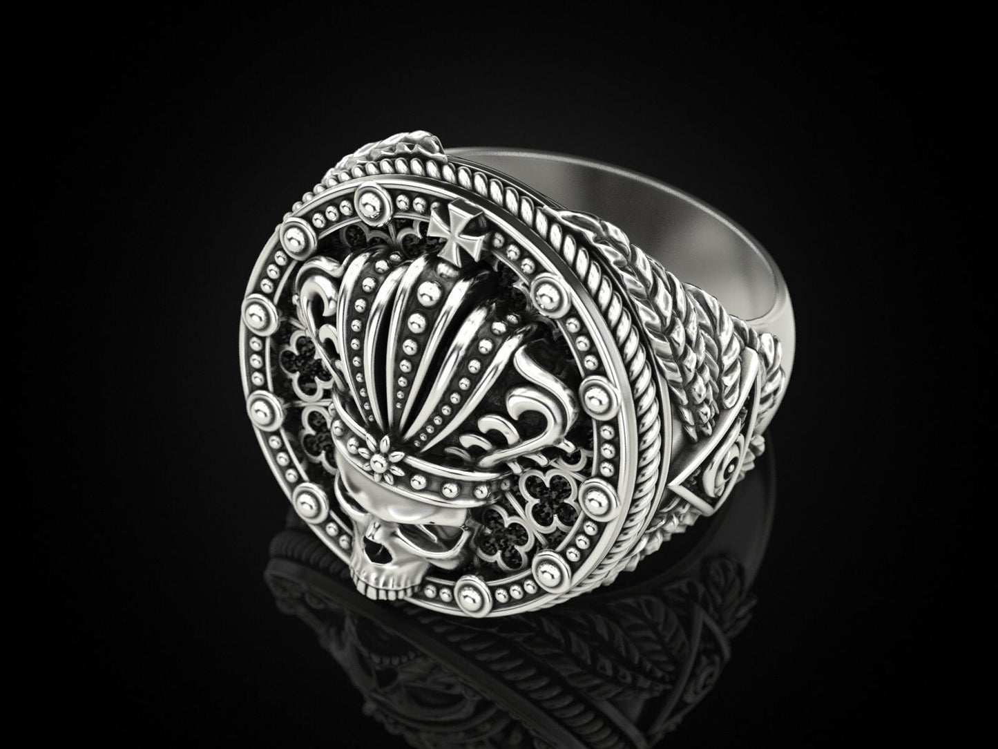 Mens Biker Gothic Skull Crown Ring 925 Sterling Silver Punk King Jewelry US5~ 15