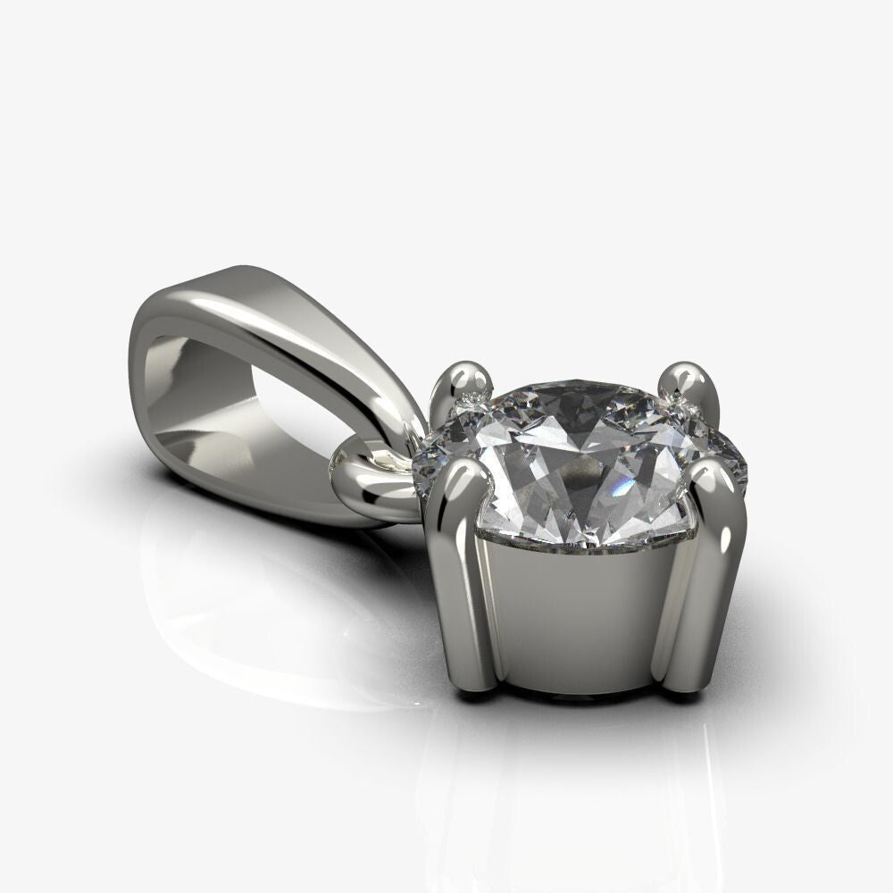 Silver Round Classic CZ Diamond Solitaire Pendant Necklace Gift for Women Men