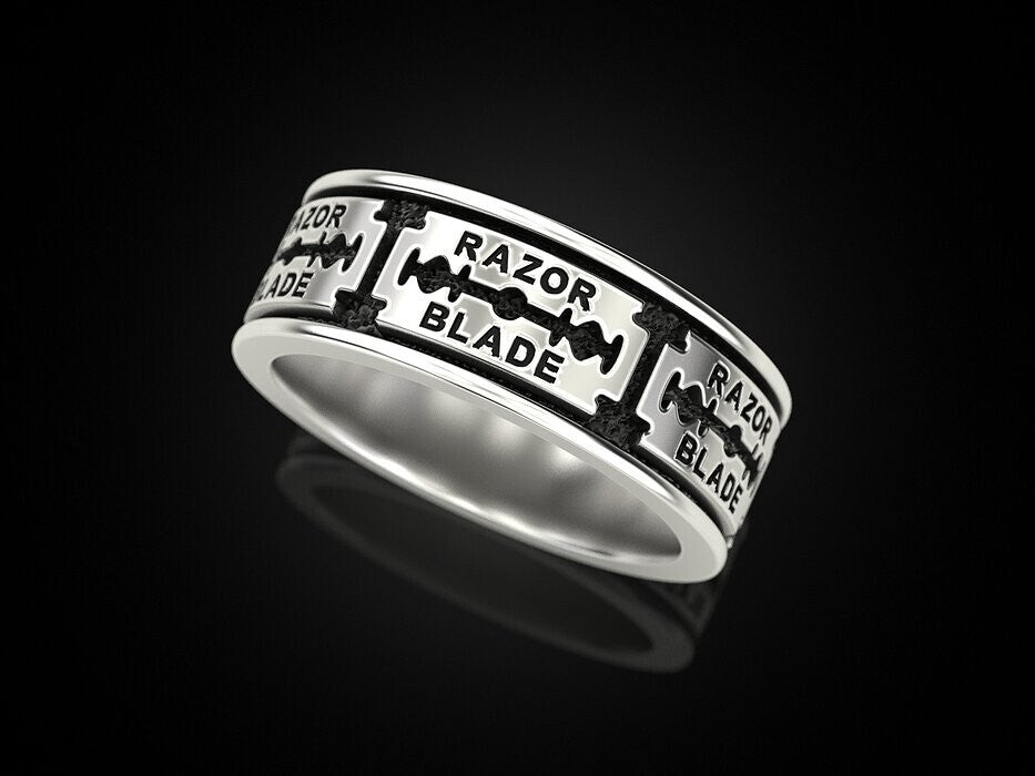 Silver Razor Blade Ring Gothic Punk Biker Style Ring US5~15 Cool Gift for Him