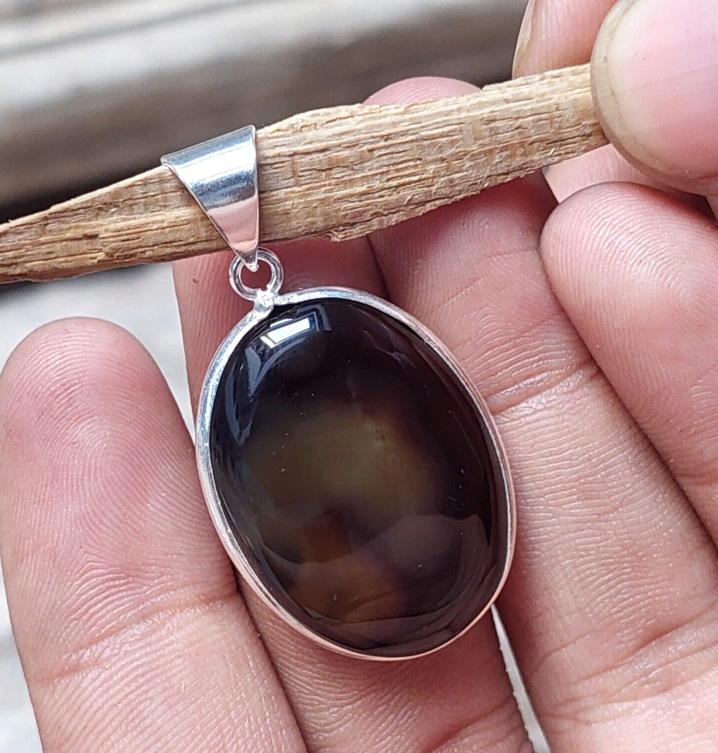 Brown Banded Agate 925 Sterling Silver Handmade Pendant Anniversary Gift For Her