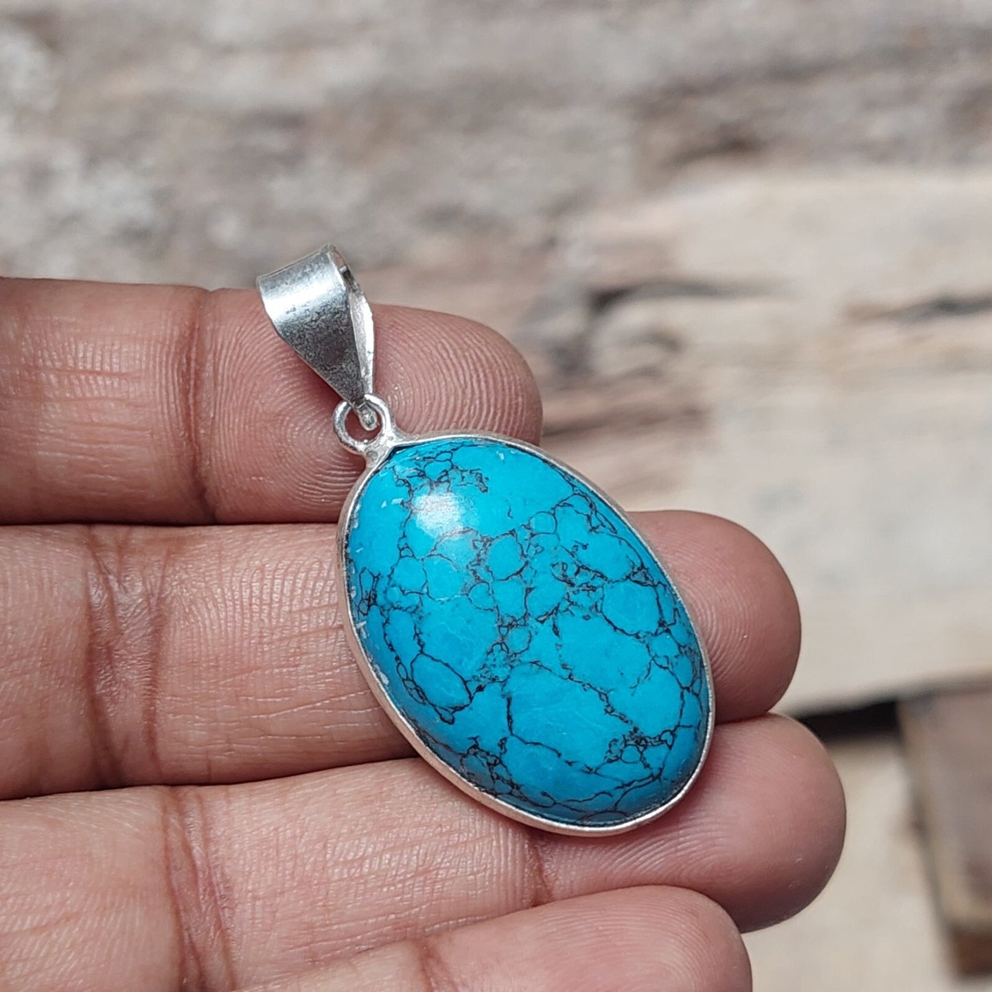925 Sterling Silver Natural Blue Turquoise Pendant Pendant Necklace For Girl