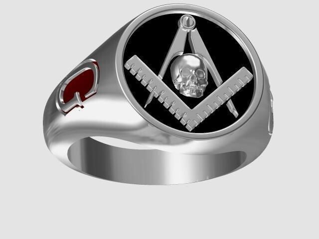 Masonic Skull Emblem Compass Freemason Ring 925 Sterling Silver US5-15 Men Ring