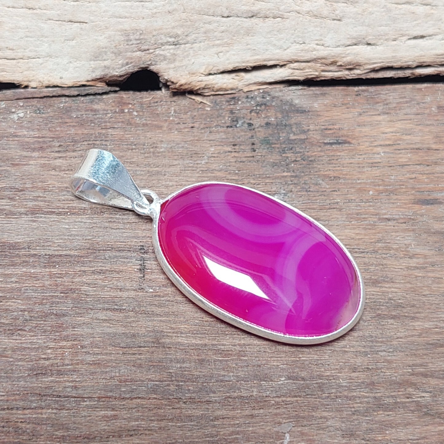 Hot Pink Banded Agate Pendant Necklace 925 Sterling Silver Jewelry For Wedding
