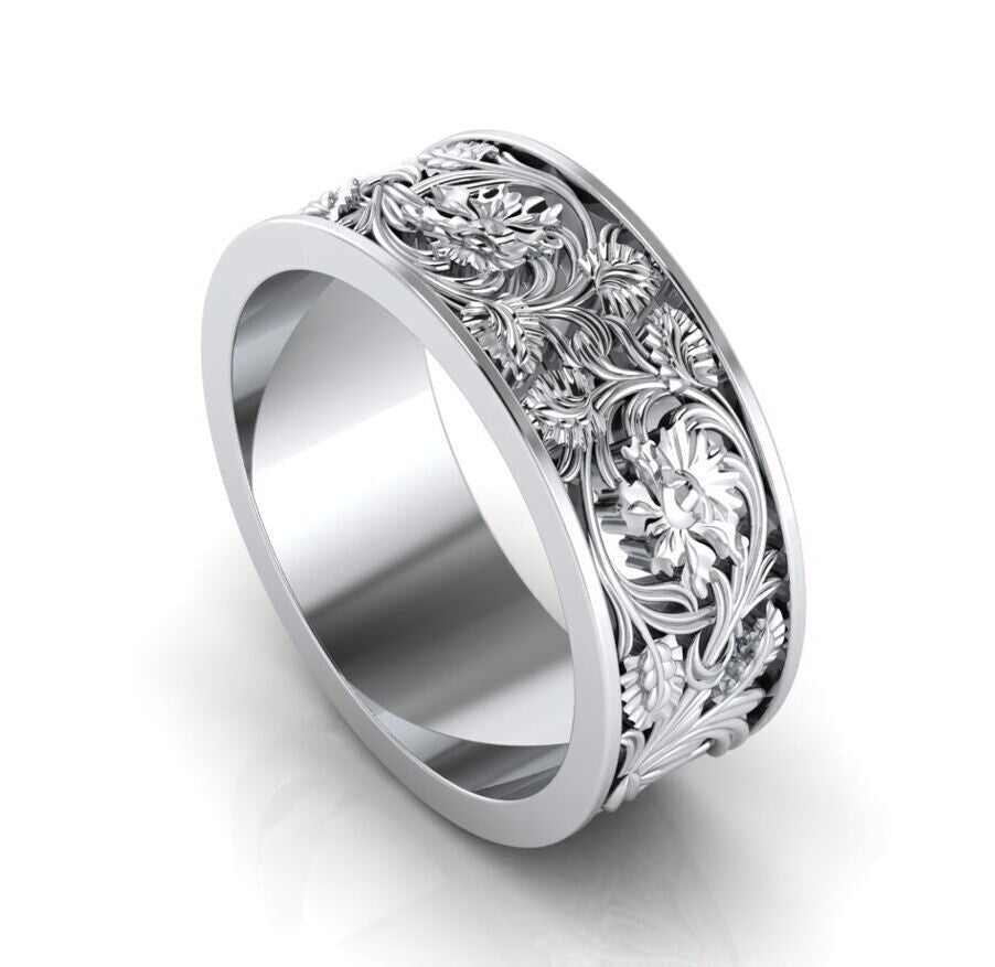 925 Sterling Silver Antique Vintage Wedding Engagement Band Men Gift Ring US7~15