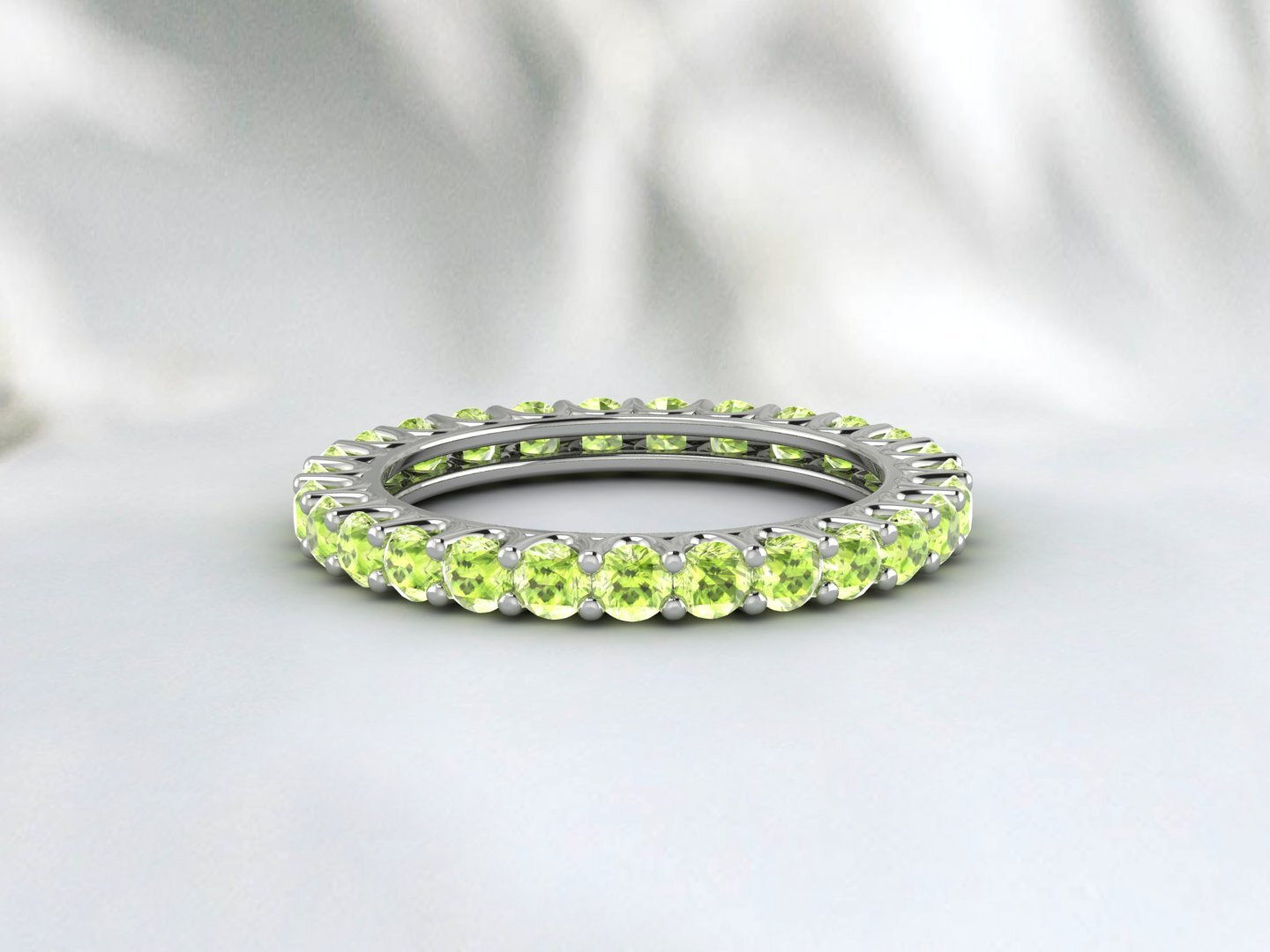 Natural Round Green Peridot Band Eternity Stacking Promise Fine Silver Band