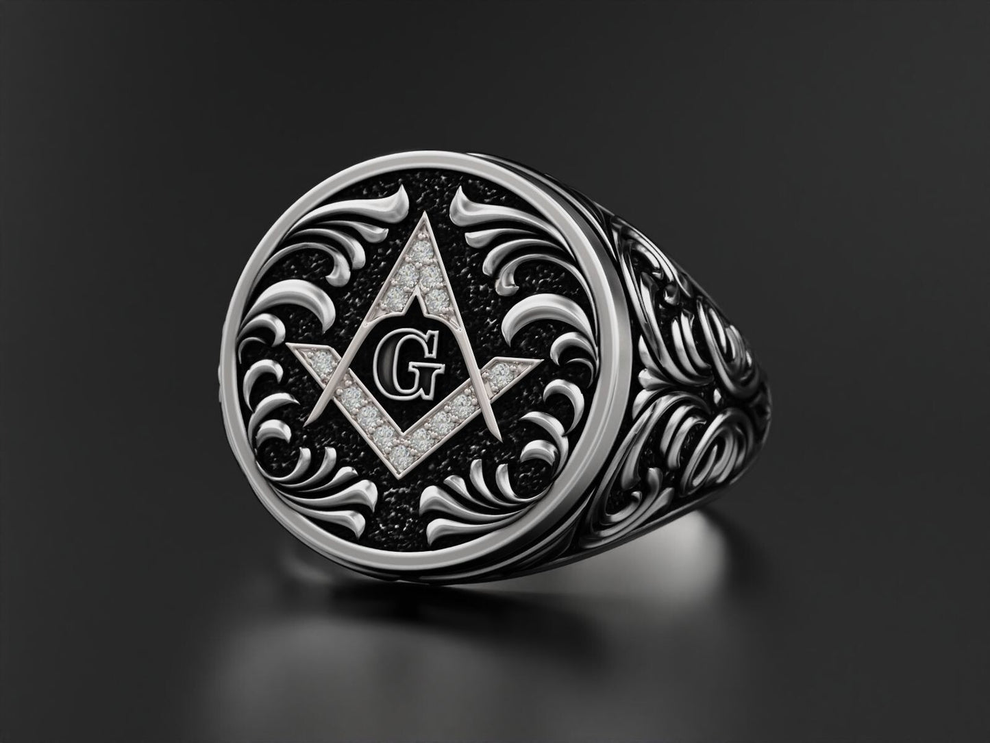 Mason Ring 925 Sterling Silver Freemason Square and Compasses Emblem Ring US7-15