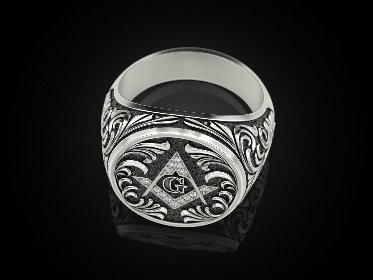 Mason Ring 925 Sterling Silver Freemason Square and Compasses Emblem Ring US7-15