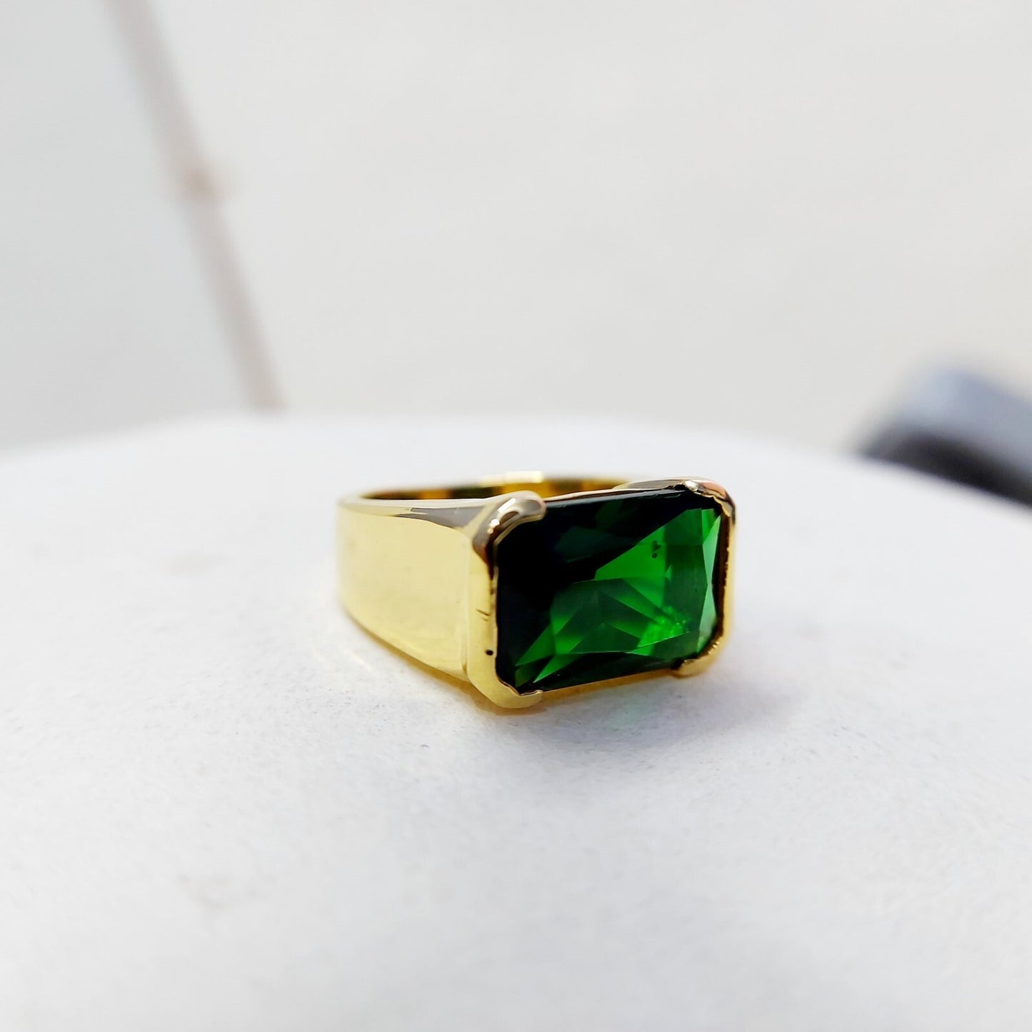 Natural Emerald Gemstone Signet Ring 925 Silver Men Band Anniversary Gift US5~15