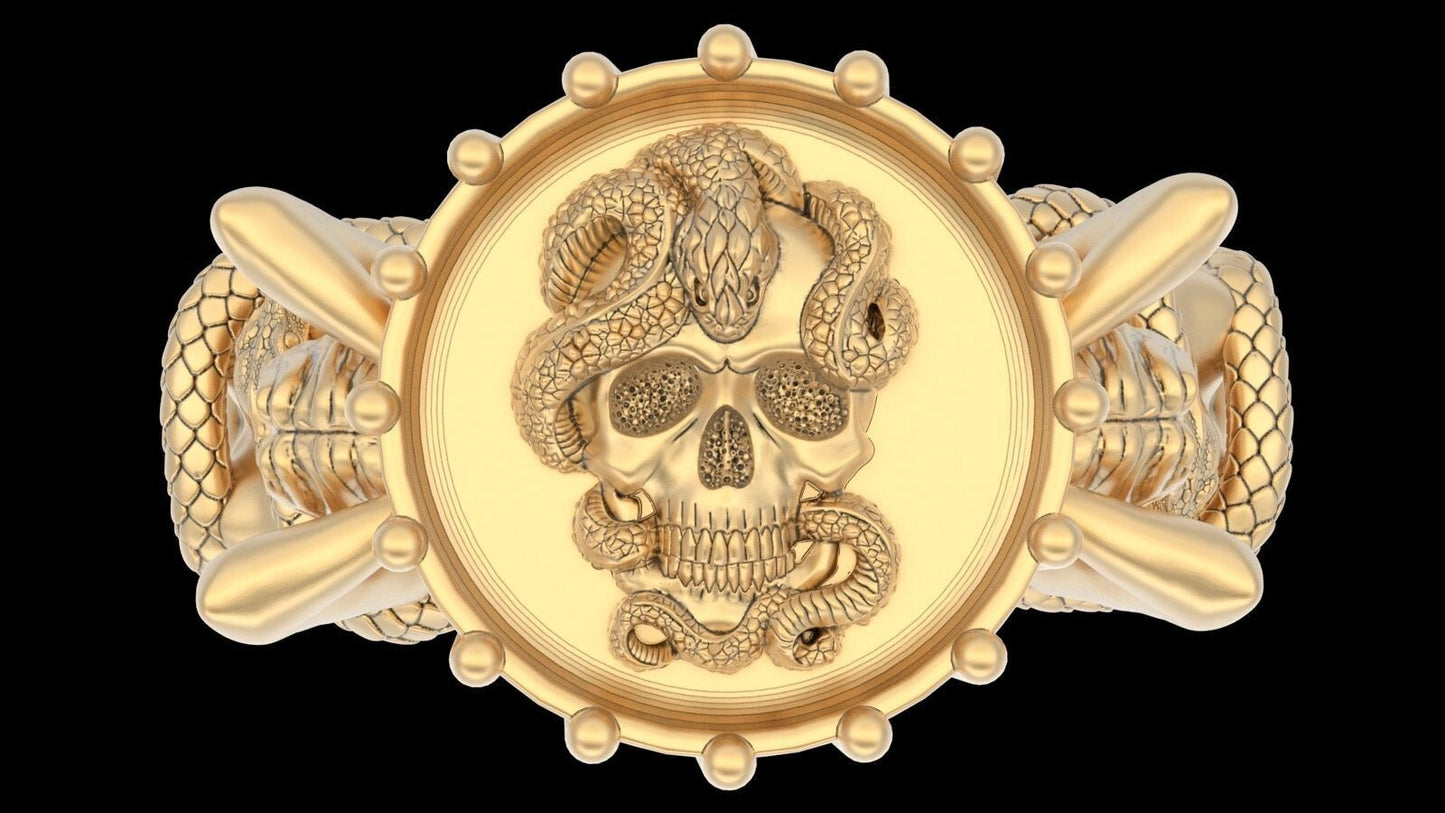 Vintage Brass Snake Skull Ring Gothic Biker Punk Women Hand Design Ring US5~15