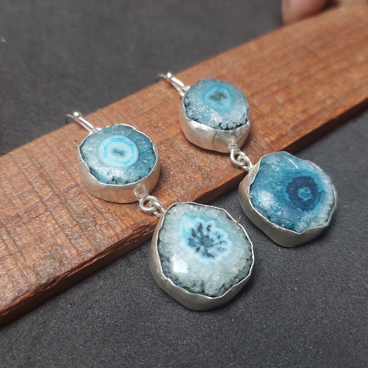 Blue Solar Quartz 925 Sterling Silver Earrings Solar Druzy Gemstone Earrings