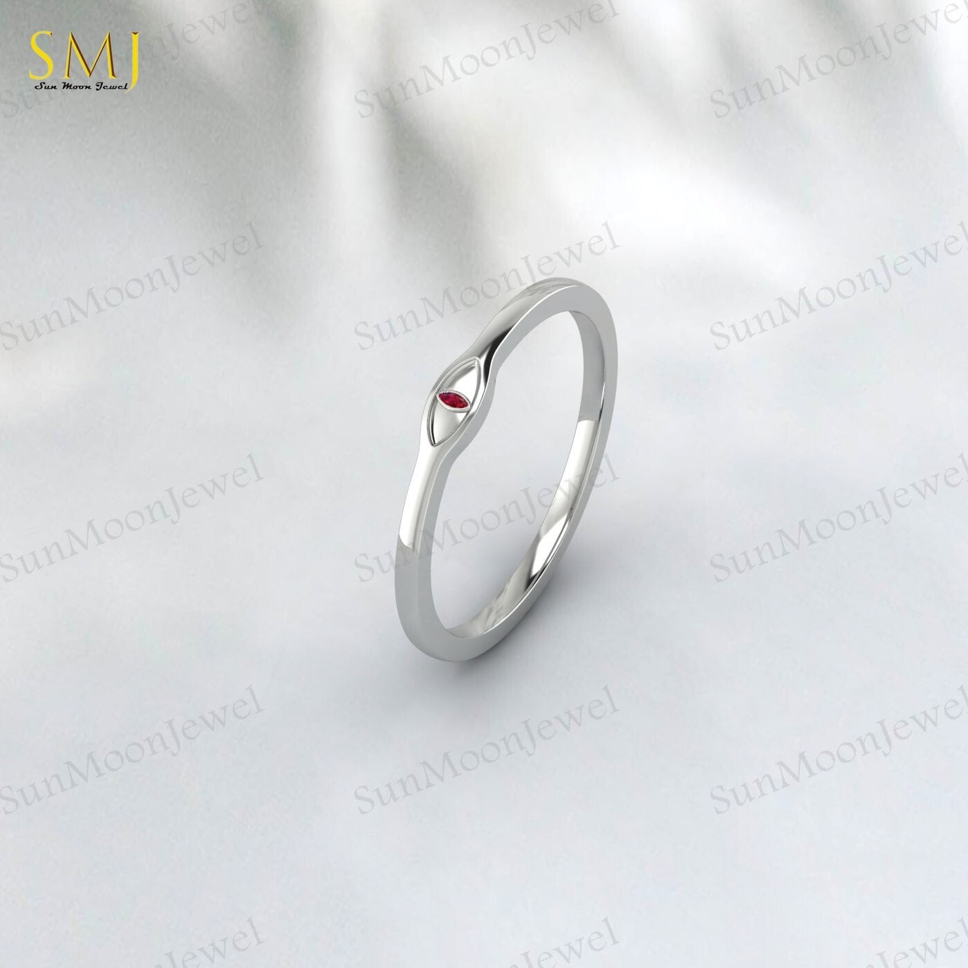925 Sterling Silver Lab Red Ruby Evil Eye Ring Ruby Minimalist Ring Gift For Her