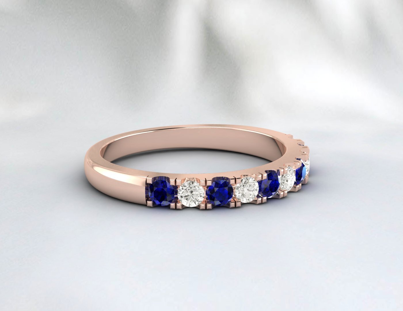 Blue Sapphire Half Eternity Band With Cz Diamond 925 Sterling Silver Lab Created