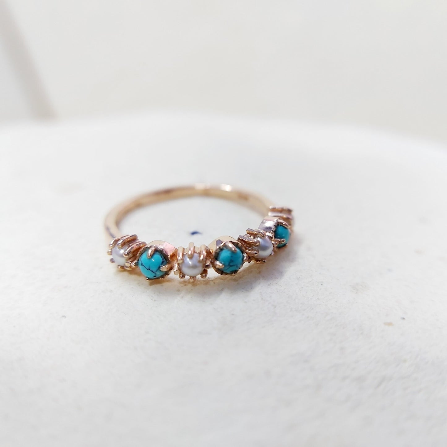 Turquoise Pearl Half Band Gemstone Wedding Engagement Ring For Women Gift Us5~15