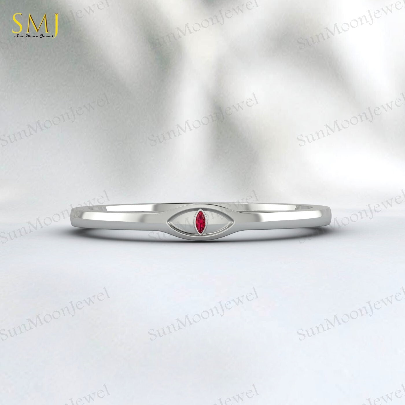 925 Sterling Silver Lab Red Ruby Evil Eye Ring Ruby Minimalist Ring Gift For Her