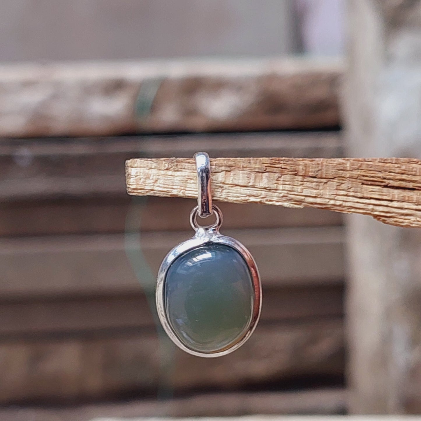 Oval Sky Blue Agate Pendant,925 Sterling Silver Agate Slice Gemstone Pendant