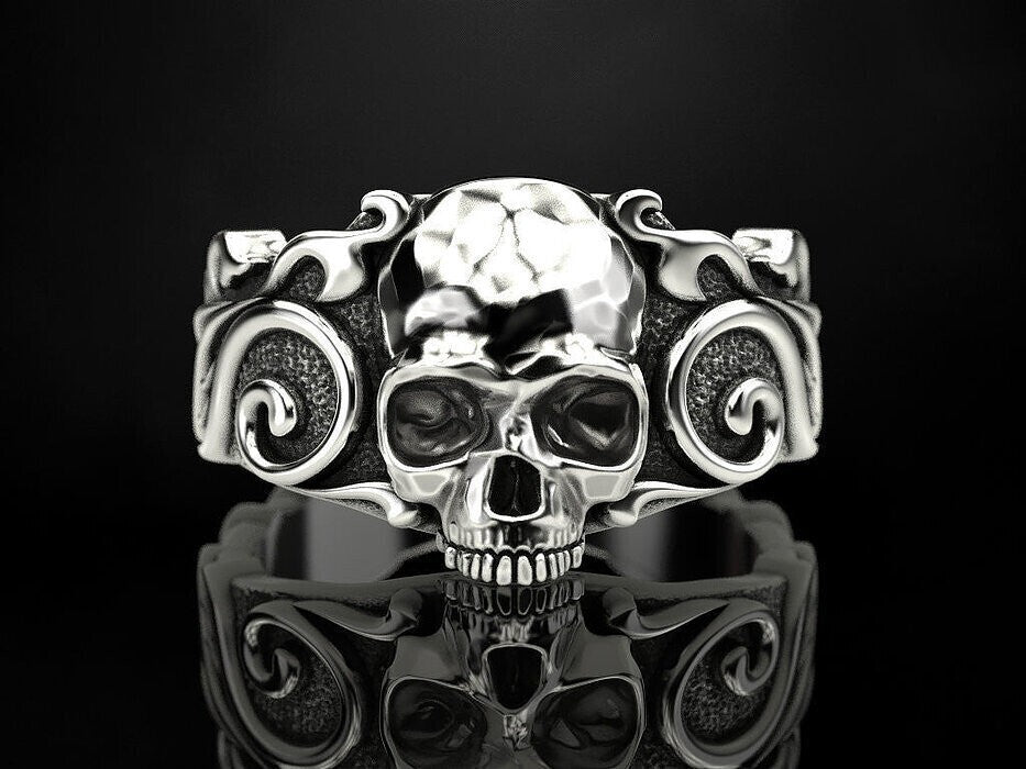 925 Sterling Silver US5-15 Men's Skull Pattern Gothic Biker Designer Look Ring