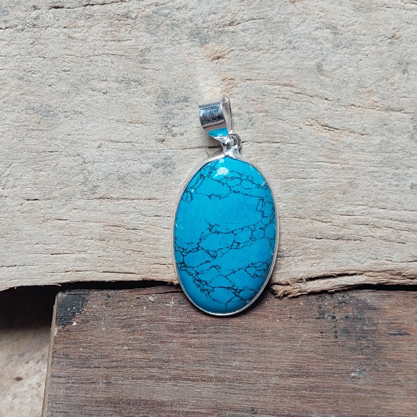 Unique Blue Turquoise Pendant 925 Sterling Silver Women Jewelry Necklace