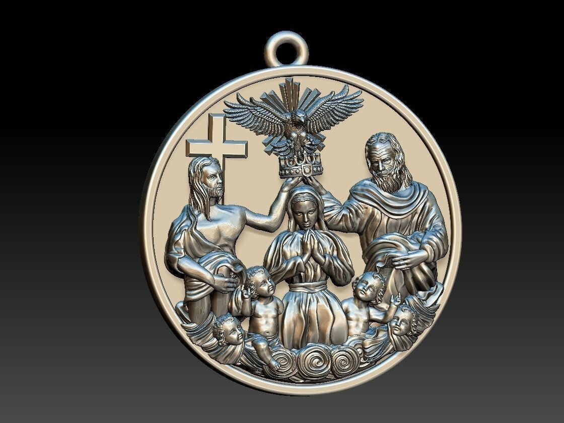 Silver Holy Family Cross Pendant Holy Necklace Handmade Gift Women Baby Family